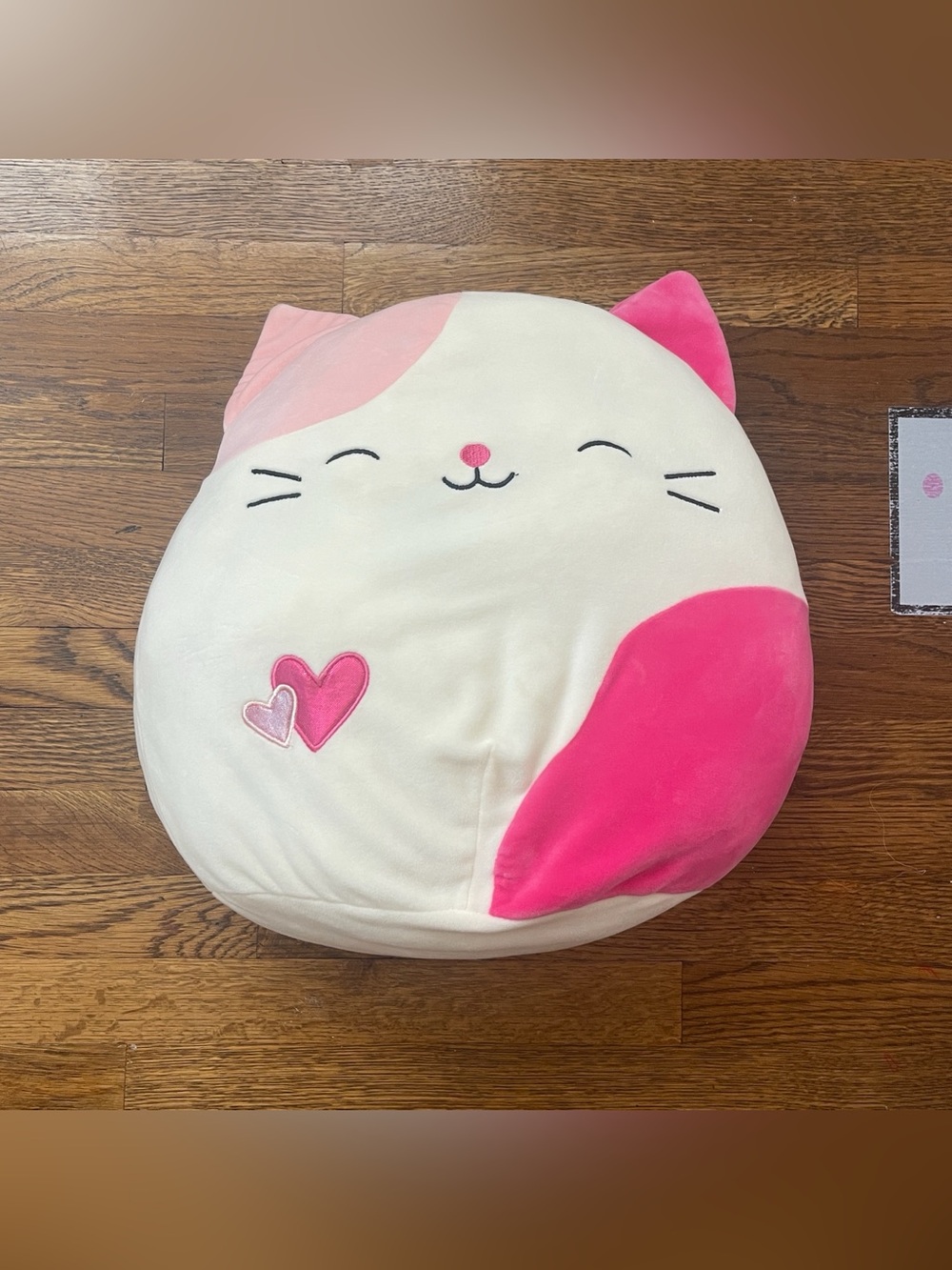 Plush Pink & White Cat Cushion Pillow - Cute Heart Design